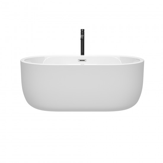 60 Inch Freestanding Bathtub in White, Chrome Trim, Floor Mounted Faucet in Black