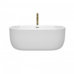 60 Inch Freestanding Bathtub in White, Chrome Trim, Floor Mounted Faucet in Gold