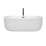 67 Inch Freestanding Bathtub in White, Floor Mounted Faucet, Drain, Trim in Black