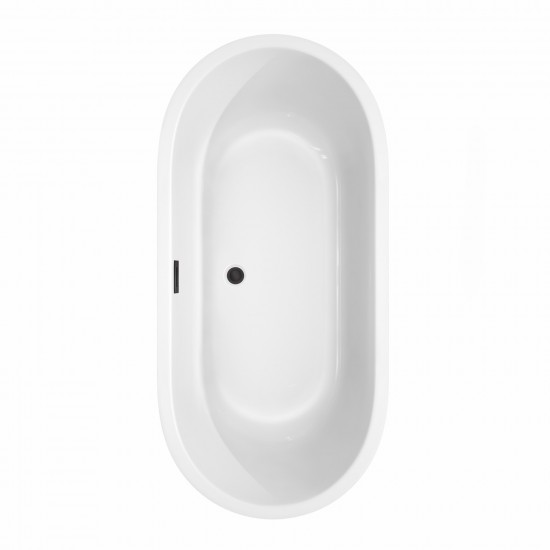 67 Inch Freestanding Bathtub in White, Floor Mounted Faucet, Drain, Trim in Black