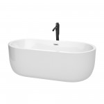 67 Inch Freestanding Bathtub in White, Chrome Trim, Floor Mounted Faucet in Black