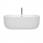 67 Inch Freestanding Bathtub in White, Chrome Trim, Floor Mounted Faucet in Gold