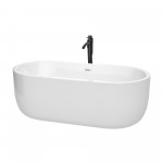 67 Inch Freestanding Bathtub in White, White Trim, Floor Mounted Faucet in Black