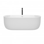 67 Inch Freestanding Bathtub in White, White Trim, Floor Mounted Faucet in Black