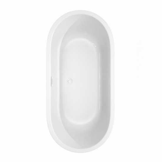 67 Inch Freestanding Bathtub in White, White Trim, Floor Mounted Faucet in Black