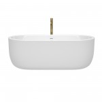 67 Inch Freestanding Bathtub in White, White Trim, Floor Mounted Faucet in Gold