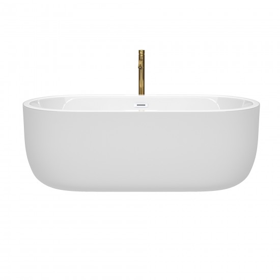 67 Inch Freestanding Bathtub in White, White Trim, Floor Mounted Faucet in Gold