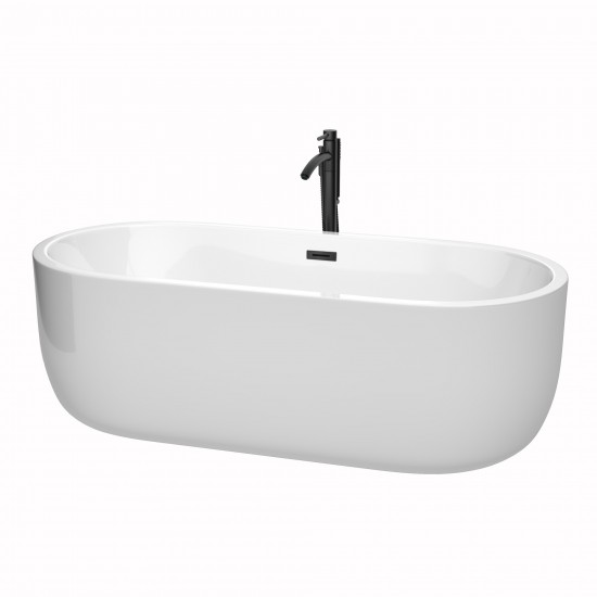 71 Inch Freestanding Bathtub in White, Floor Mounted Faucet, Drain, Trim in Black