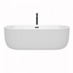 71 Inch Freestanding Bathtub in White, Floor Mounted Faucet, Drain, Trim in Black