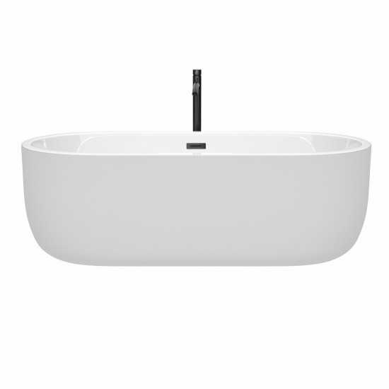 71 Inch Freestanding Bathtub in White, Floor Mounted Faucet, Drain, Trim in Black