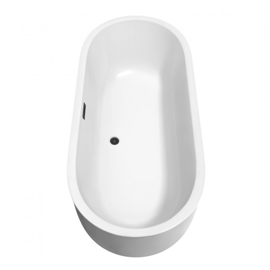 71 Inch Freestanding Bathtub in White, Floor Mounted Faucet, Drain, Trim in Black