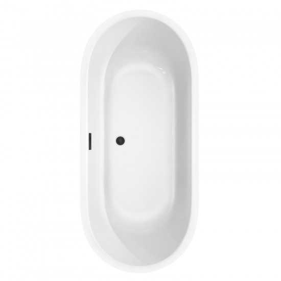 71 Inch Freestanding Bathtub in White, Floor Mounted Faucet, Drain, Trim in Black