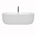 71 Inch Freestanding Bathtub in White, Chrome Trim, Floor Mounted Faucet in Black