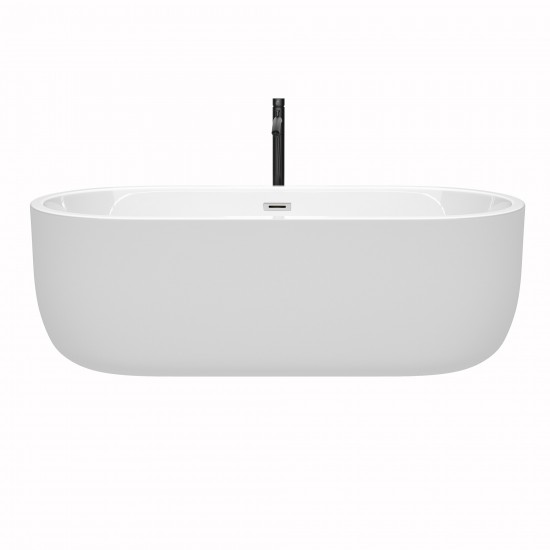 71 Inch Freestanding Bathtub in White, Chrome Trim, Floor Mounted Faucet in Black