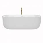 71 Inch Freestanding Bathtub in White, Chrome Trim, Floor Mounted Faucet in Gold