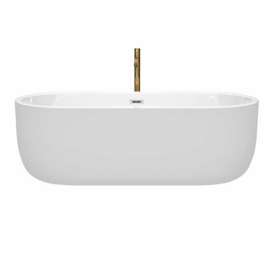 71 Inch Freestanding Bathtub in White, Chrome Trim, Floor Mounted Faucet in Gold