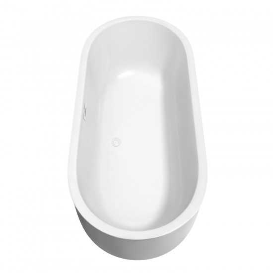 71 Inch Freestanding Bathtub in White, White Trim, Floor Mounted Faucet in Black