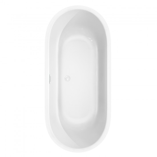 71 Inch Freestanding Bathtub in White, White Trim, Floor Mounted Faucet in Black