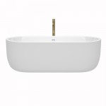 71 Inch Freestanding Bathtub in White, White Trim, Floor Mounted Faucet in Gold