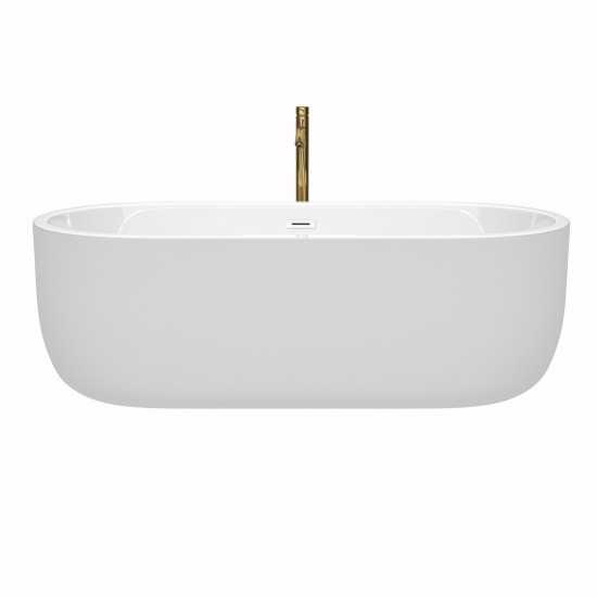 71 Inch Freestanding Bathtub in White, White Trim, Floor Mounted Faucet in Gold