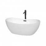 60 Inch Freestanding Bathtub in White, Floor Mounted Faucet, Drain, Trim in Black