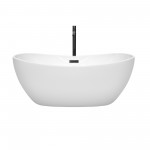 60 Inch Freestanding Bathtub in White, Floor Mounted Faucet, Drain, Trim in Black