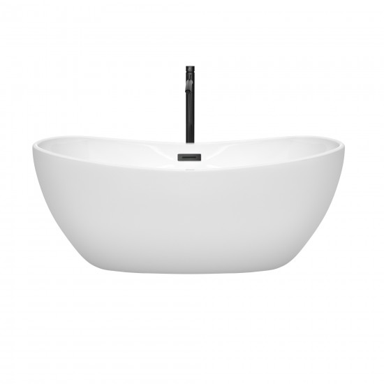 60 Inch Freestanding Bathtub in White, Floor Mounted Faucet, Drain, Trim in Black