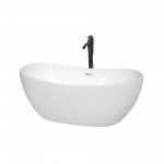 60 Inch Freestanding Bathtub in White, White Trim, Floor Mounted Faucet in Black