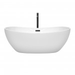 65 Inch Freestanding Bathtub in White, Floor Mounted Faucet, Drain, Trim in Black