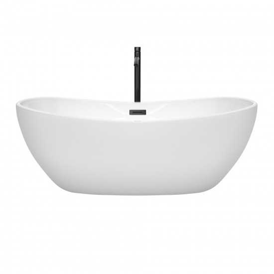 65 Inch Freestanding Bathtub in White, Floor Mounted Faucet, Drain, Trim in Black