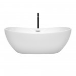 65 Inch Freestanding Bathtub in White, Chrome Trim, Floor Mounted Faucet in Black