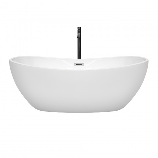 65 Inch Freestanding Bathtub in White, Chrome Trim, Floor Mounted Faucet in Black