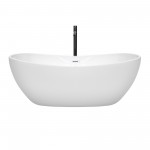 65 Inch Freestanding Bathtub in White, White Trim, Floor Mounted Faucet in Black