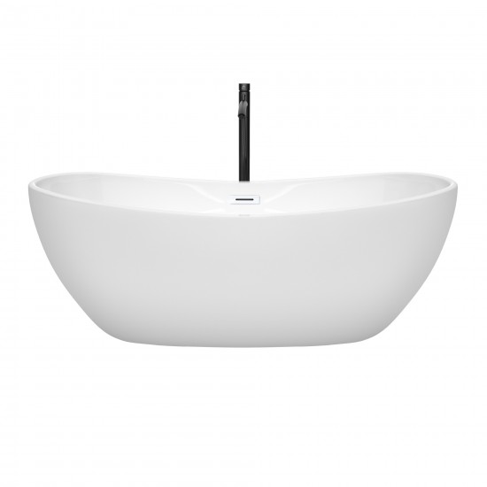 65 Inch Freestanding Bathtub in White, White Trim, Floor Mounted Faucet in Black