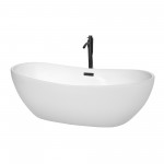 70 Inch Freestanding Bathtub in White, Floor Mounted Faucet, Drain, Trim in Black