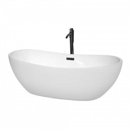 70 Inch Freestanding Bathtub in White, Floor Mounted Faucet, Drain, Trim in Black