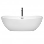 70 Inch Freestanding Bathtub in White, Floor Mounted Faucet, Drain, Trim in Black