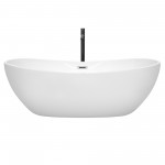 70 Inch Freestanding Bathtub in White, Chrome Trim, Floor Mounted Faucet in Black