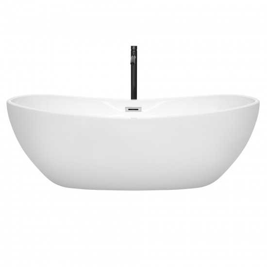 70 Inch Freestanding Bathtub in White, Chrome Trim, Floor Mounted Faucet in Black