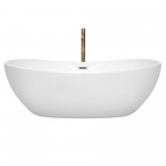 70 Inch Freestanding Bathtub in White, Chrome Trim, Floor Mounted Faucet in Gold