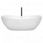 70 Inch Freestanding Bathtub in White, White Trim, Floor Mounted Faucet in Black