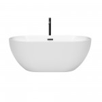 60 Inch Freestanding Bathtub in White, Floor Mounted Faucet, Drain, Trim in Black