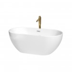 60 Inch Freestanding Bathtub in White, Chrome Trim, Floor Mounted Faucet in Gold