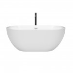 60 Inch Freestanding Bathtub in White, White Trim, Floor Mounted Faucet in Black