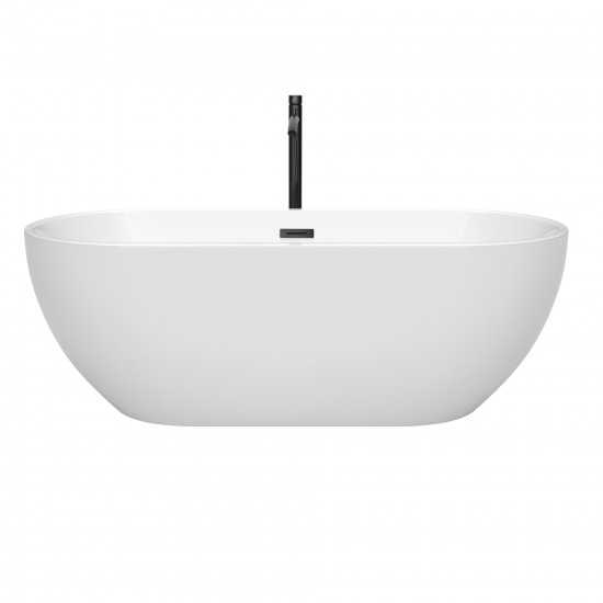 67 Inch Freestanding Bathtub in White, Floor Mounted Faucet, Drain, Trim in Black