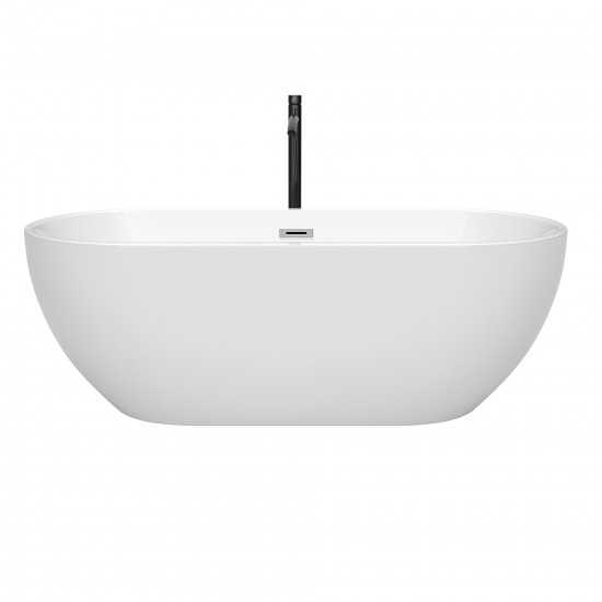 67 Inch Freestanding Bathtub in White, Chrome Trim, Floor Mounted Faucet in Black