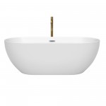 67 Inch Freestanding Bathtub in White, Chrome Trim, Floor Mounted Faucet in Gold