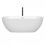 67 Inch Freestanding Bathtub in White, White Trim, Floor Mounted Faucet in Black