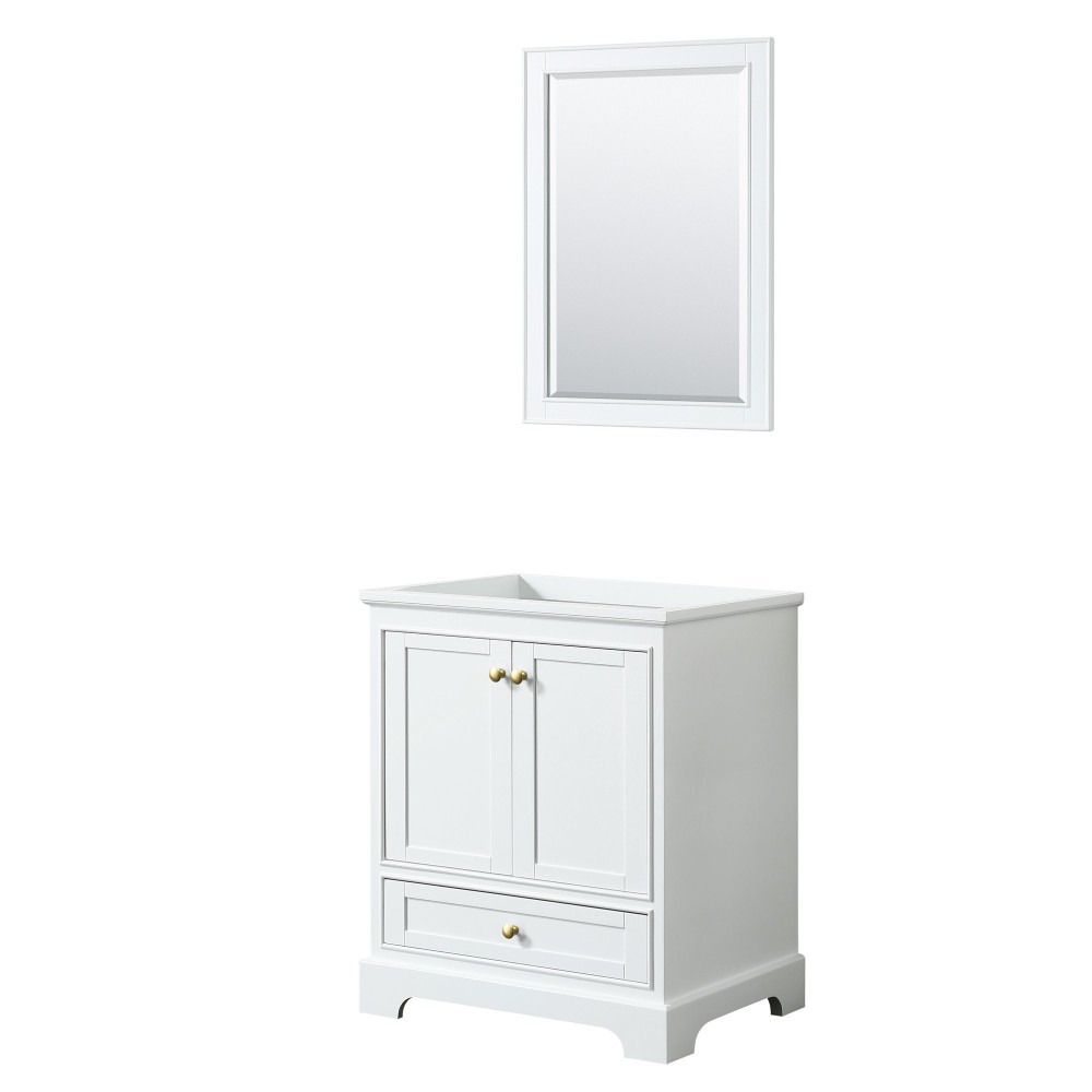 30 Inch Single Bathroom Vanity in White, No Countertop, No Sink, Gold Trim, 24 Inch Mirror