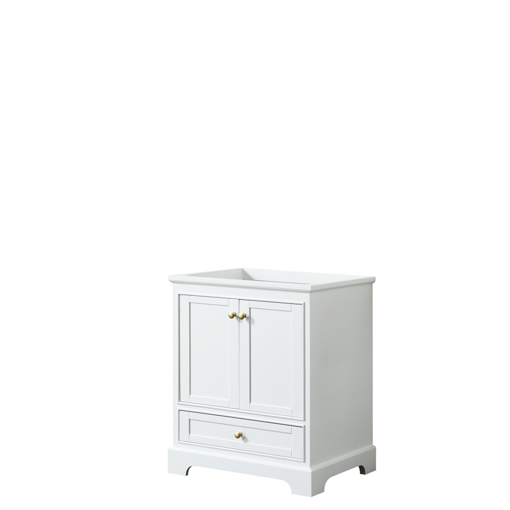 30 Inch Single Bathroom Vanity in White, No Countertop, No Sink, Gold Trim, No Mirror